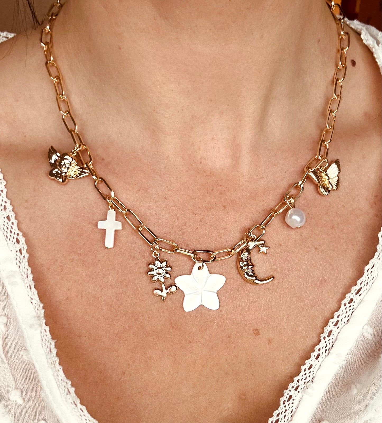 Collier "PEARL" acier doré